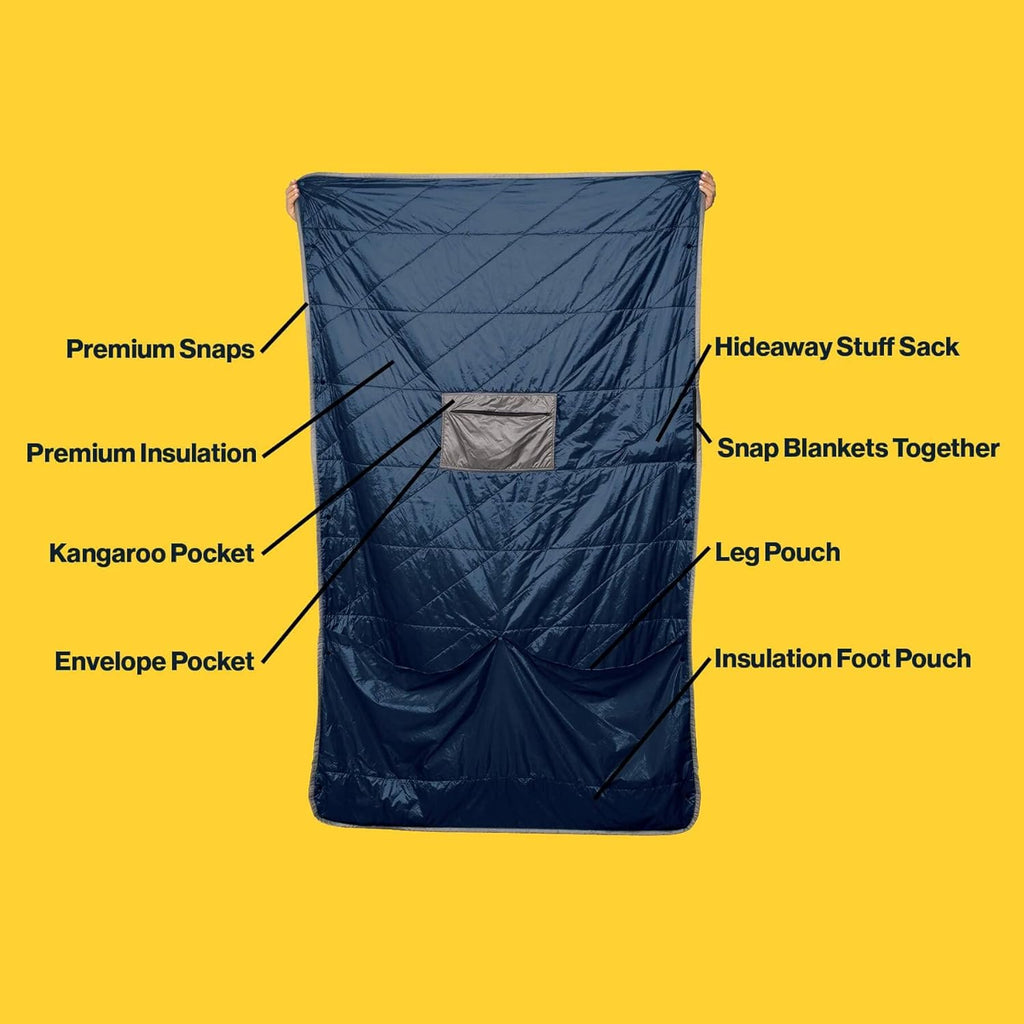Layover Ultra-Compact Packable Down Blanket for Travel & Camping - Lightweight, Warm Travel Blanket Airplane, Car Blanket, Camping Blankets for Cold Weather - Includes Carrying Pouch (Blue)