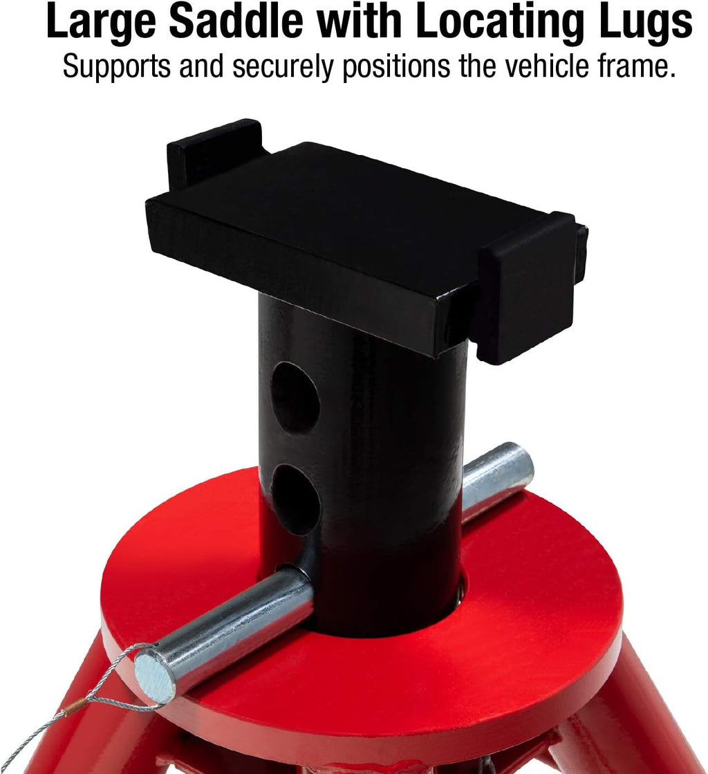 10-Ton Medium Height Pin Type Jack Stands, Pair, Red