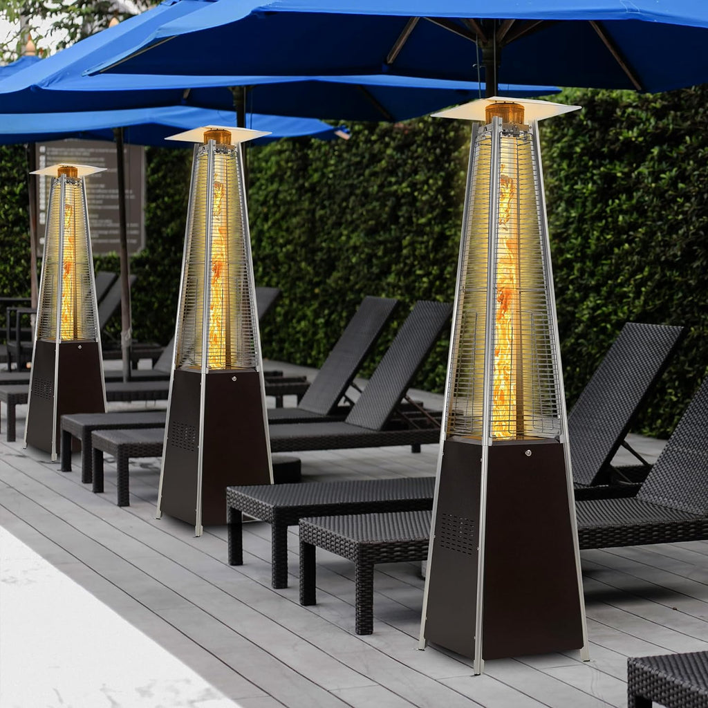 Pyramid Patio Propane Heater，48,000 BTU Outdor Patio Flame Heater， With Wheels,Waterproof Cover Quartz Glass Tube Propane Heater for Patio, Party, Backyard, Garden, Decoration(Bronze)