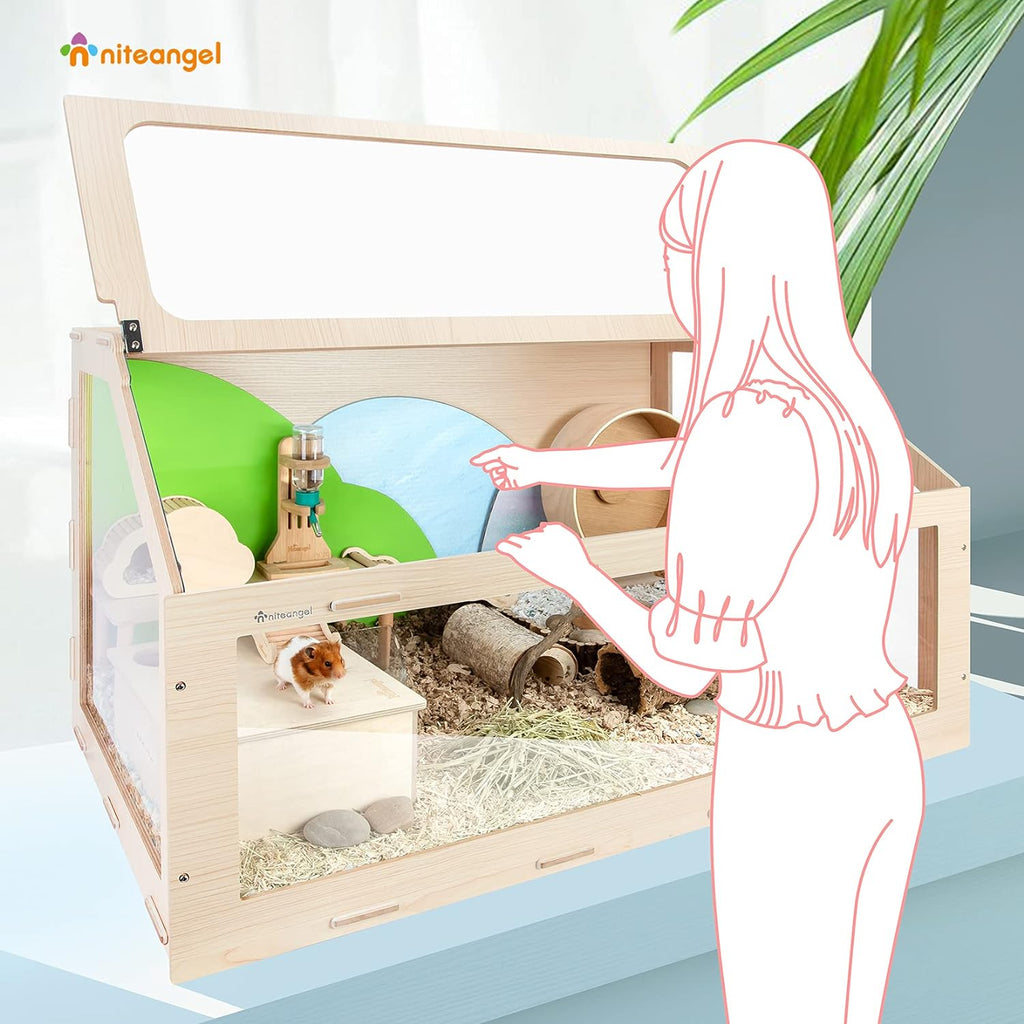 Hamster Cage W/Oblique Opening Cage Door - MDF Aspen Small Animal Cage for Syrian Hamsters Degus or Other Similar-Sized Pets (Medium - 40.7 x 22.7 x 22.9 inches, Burlywood)