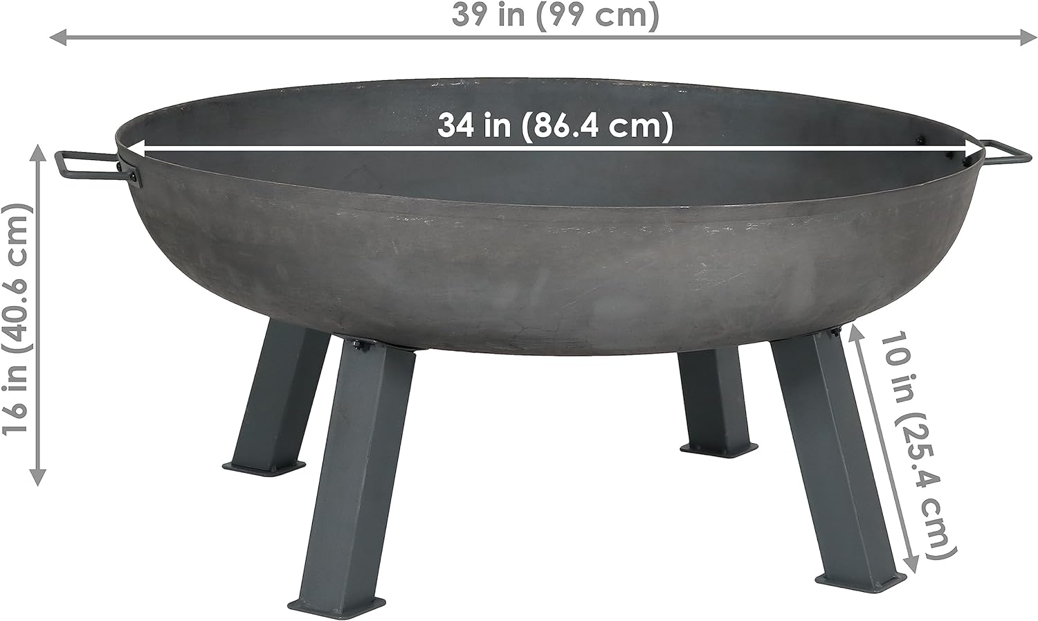 34-Inch Rustic Cast Iron Outdoor Raised Fire Pit Bowl with Handles - Oxidized Finish
