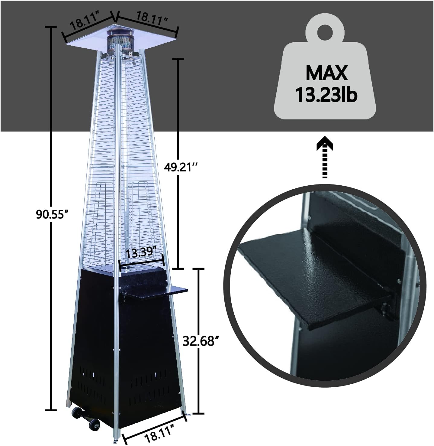 Pyramid Patio Propane Heater，48,000 BTU Outdor Patio Flame Heater， With Wheels,Waterproof Cover Quartz Glass Tube Propane Heater for Patio, Party, Backyard, Garden, Decoration(Bronze)