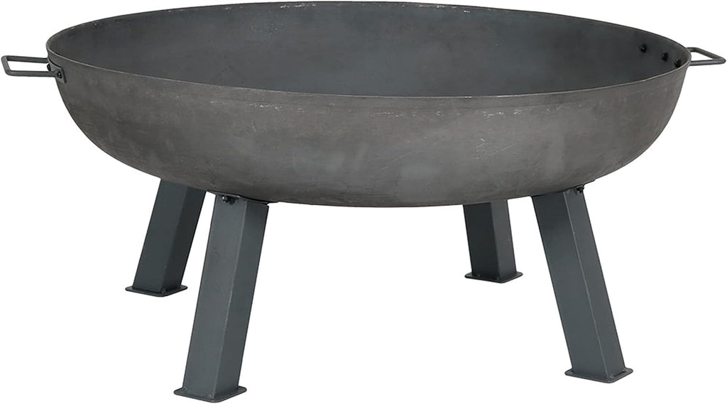 34-Inch Rustic Cast Iron Outdoor Raised Fire Pit Bowl with Handles - Oxidized Finish