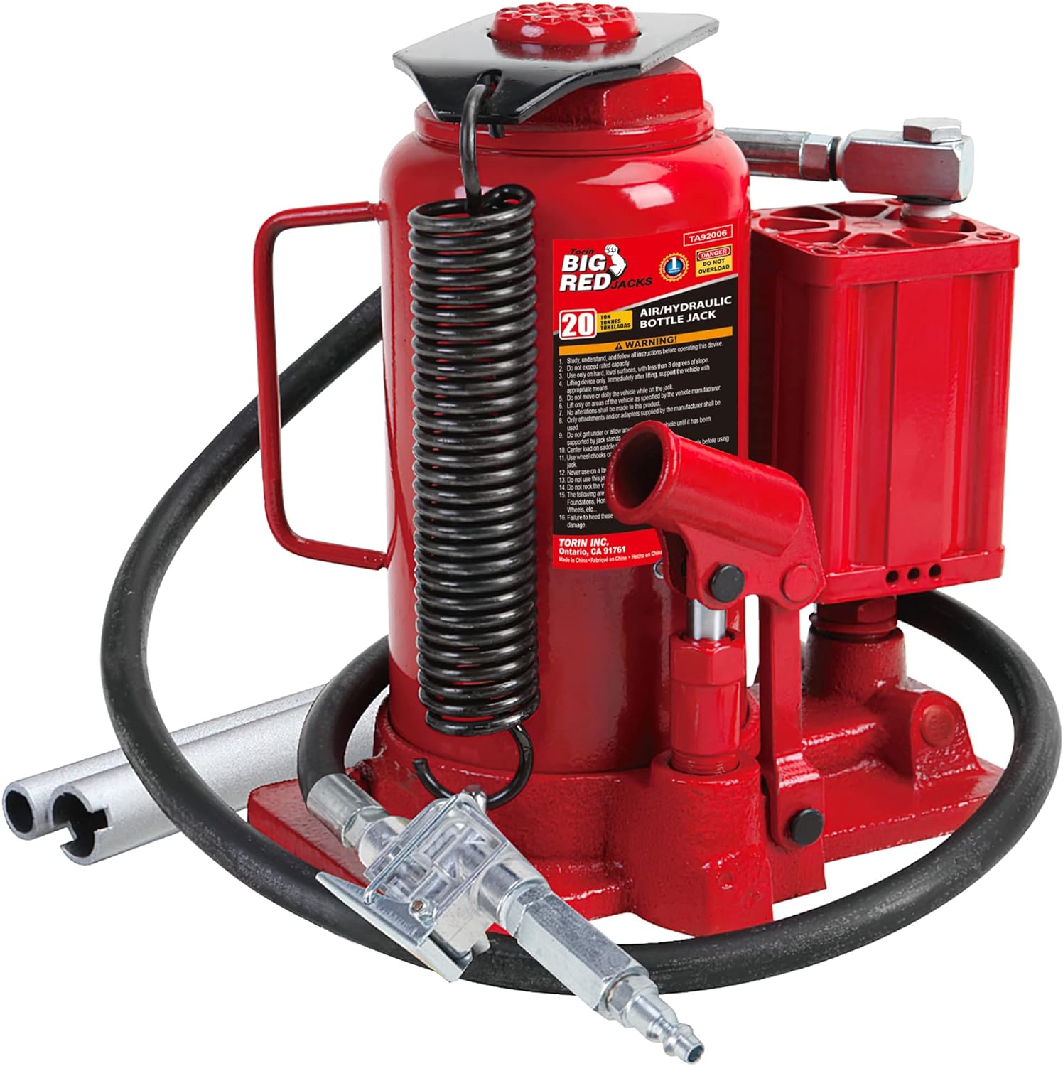 10-Ton Medium Height Pin Type Jack Stands, Pair, Red