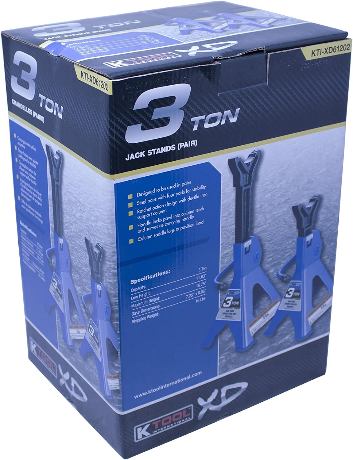 HD61222 22 Ton Automotive Jack Stands for Garages, Repair Shops, and DIY, Pin Style, V Shaped Saddle, Heavy Duty Steel Frame, Adjustable Height 11.825"- 19.725", Black/Blue, Pair