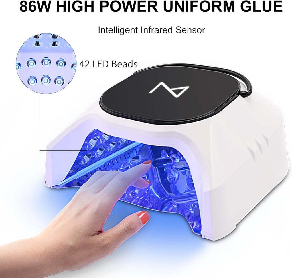Professional Hybrid 86W Wireless Rechargeable UV LED Nail Curing Lamp Cordless Nail Dryer for Gel Nails, Manicure, Pedicure (Black)