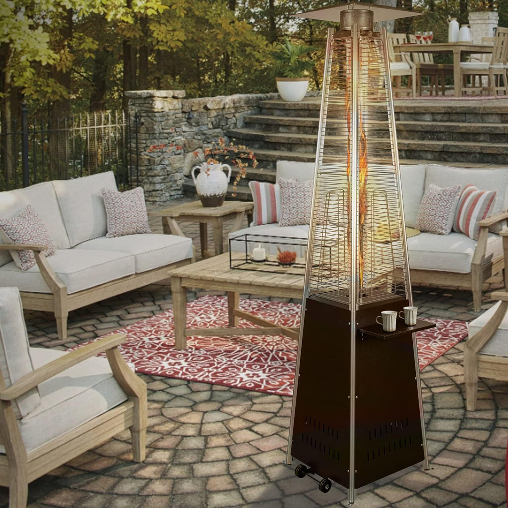 Pyramid Patio Propane Heater，48,000 BTU Outdor Patio Flame Heater， With Wheels,Waterproof Cover Quartz Glass Tube Propane Heater for Patio, Party, Backyard, Garden, Decoration(Bronze)