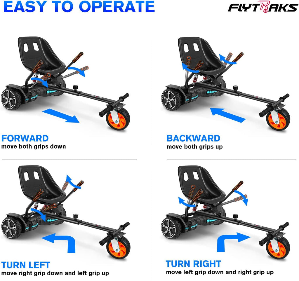 Hoverboard Go Kart with Rear Shock Absorption, Hoverboard Seat Attachment Accessory for 6" to 10" Hoverboard, Adjustable Frame Length & Off-Road Rubber Wheel (Not Including Hoverboard
