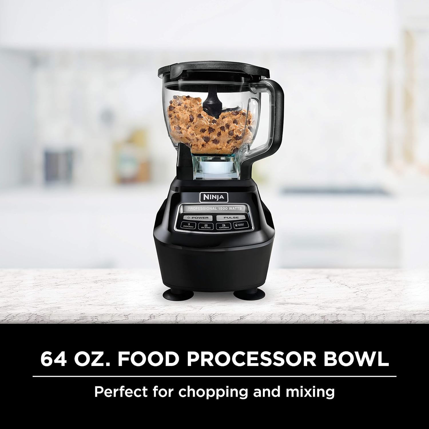 Mega Kitchen System, 1500W, 4 Functions for Smoothies, Processing, Dough, Drinks & More, with 72-oz.* Blender Pitcher, 64-oz. Processor Bowl, (2) 16-oz. To-Go Cups & (2) Lids, Black