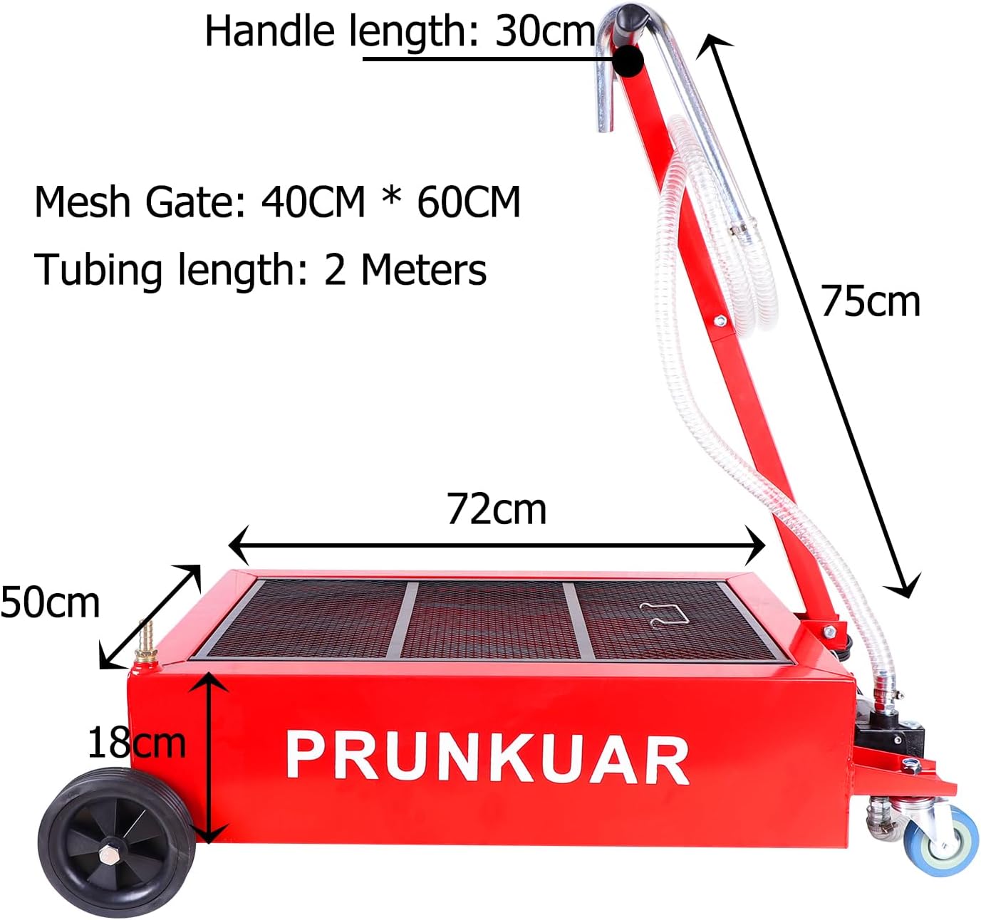 20 Gallon Low Profile Roll Around Oil Drain Pan with 110V Electric Pump 8 Feet Hose for Trucks Cars SUVS Red