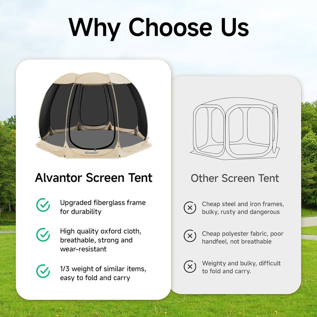 Screen House Room Camping Tent Outdoor Canopy Pop Up Sun Shade Shelter 8 Mesh Walls Not Waterproof Beige 12'x12' Patent Pending
