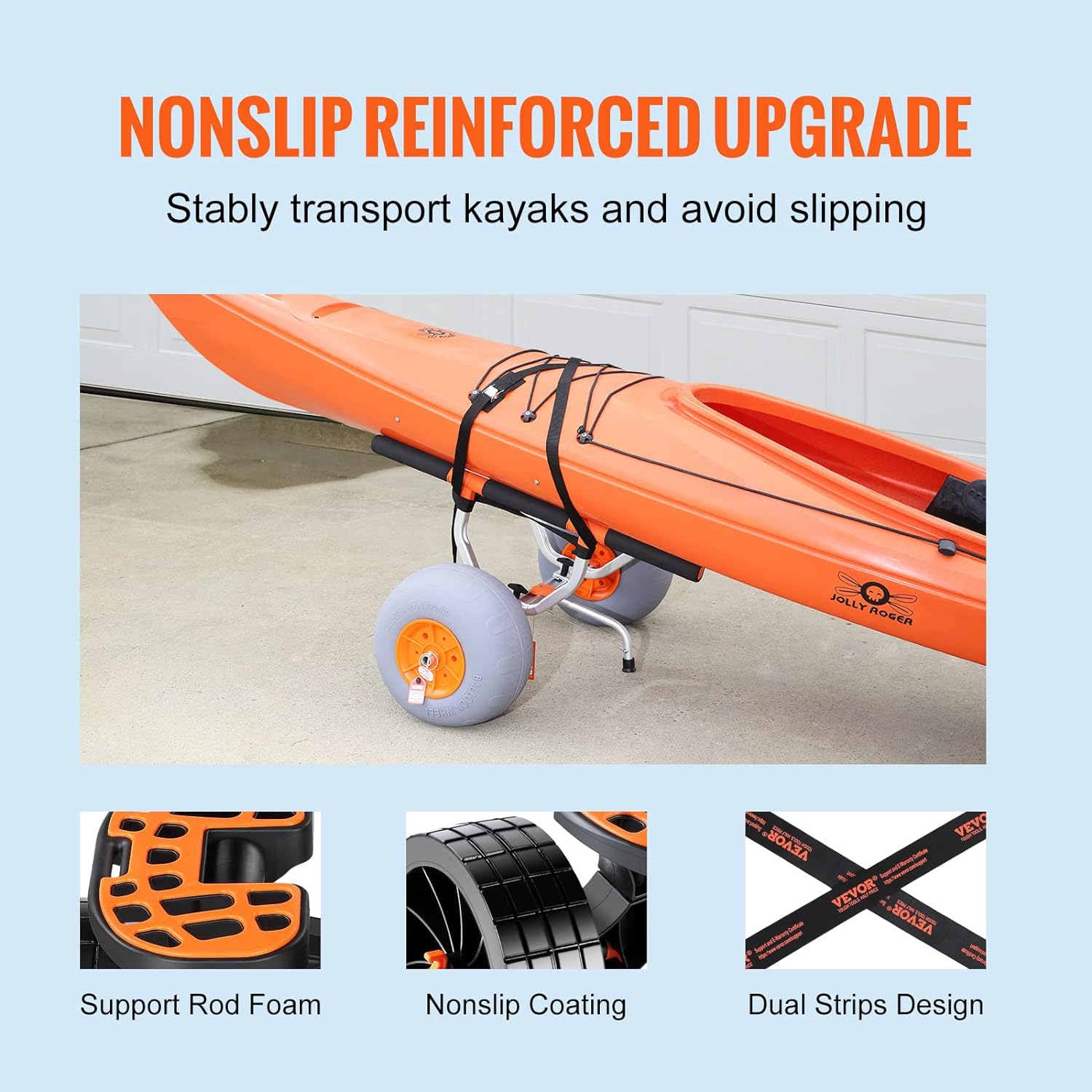 Heavy Duty Kayak Cart, 350lbs Load Capacity, Foldable Canoe Trolley with 13'' Beach Wheels, Adjustable Carrier Width & Nonslip Support Foot, for Kayaks Canoes Paddleboards Float Mats Jon Boats