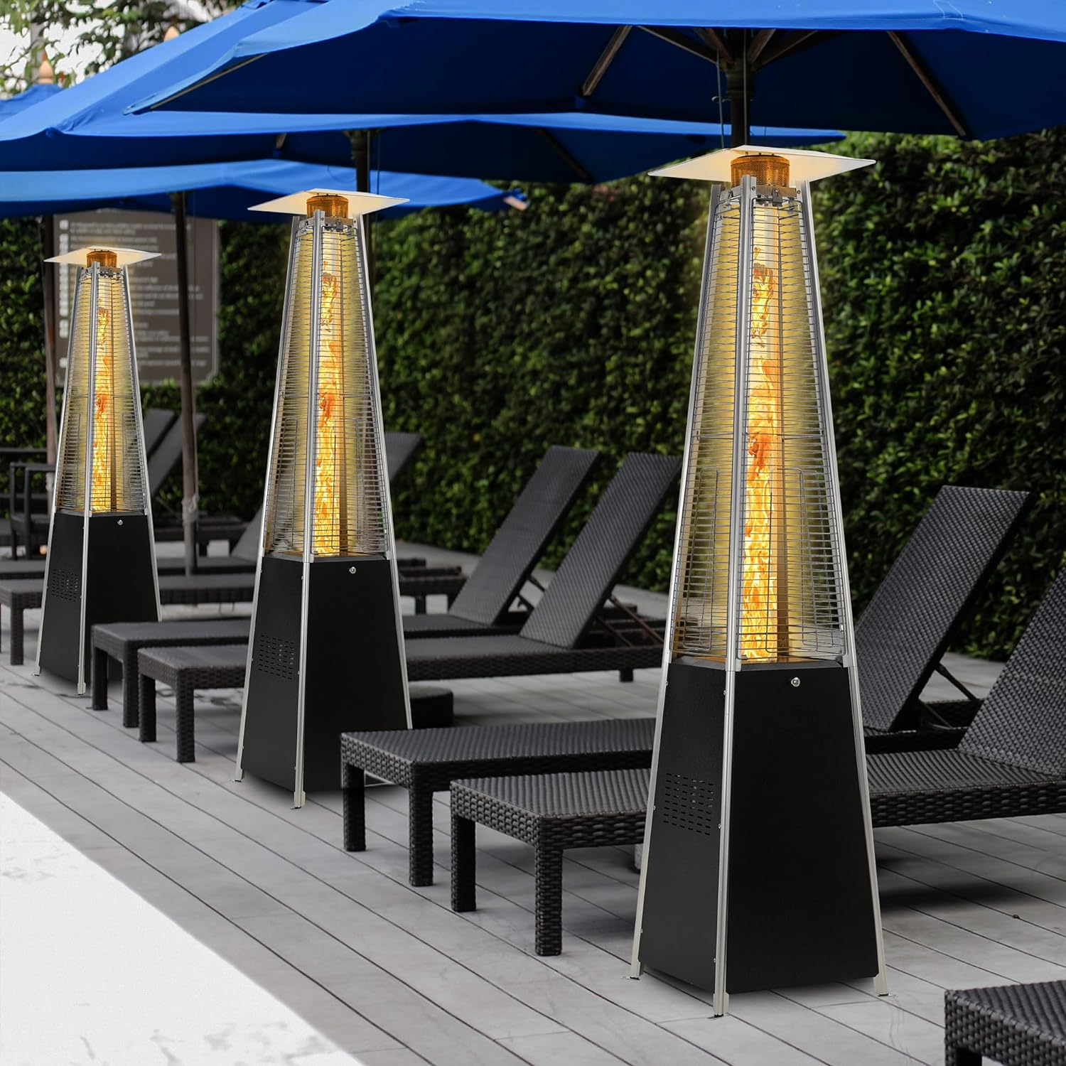 Pyramid Patio Propane Heater，48,000 BTU Outdor Patio Flame Heater， With Wheels,Waterproof Cover Quartz Glass Tube Propane Heater for Patio, Party, Backyard, Garden, Decoration(Bronze)