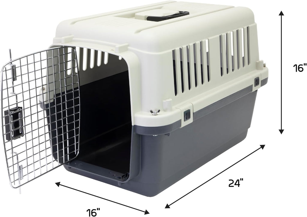 Designs Plastic Kennels Rolling Plastic Airline Approved Wire Door Travel Dog Crate, XXX-Large, Gray
