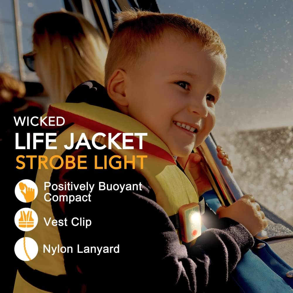 Life Jacket LED Strobe Light for Emergency Overboard Survival; Water Activated High Intensity Beam Long Range Rescue (4 Pack)