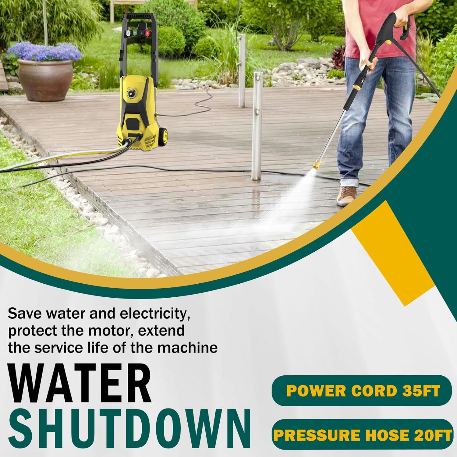 Electric Pressure Washer - 4200PSI Electric Power Washer with 20FT Hose, 35FT Power Cord, 4 Nozzles, High Pressure Washer for Cars, Fences, Patios, Driveways