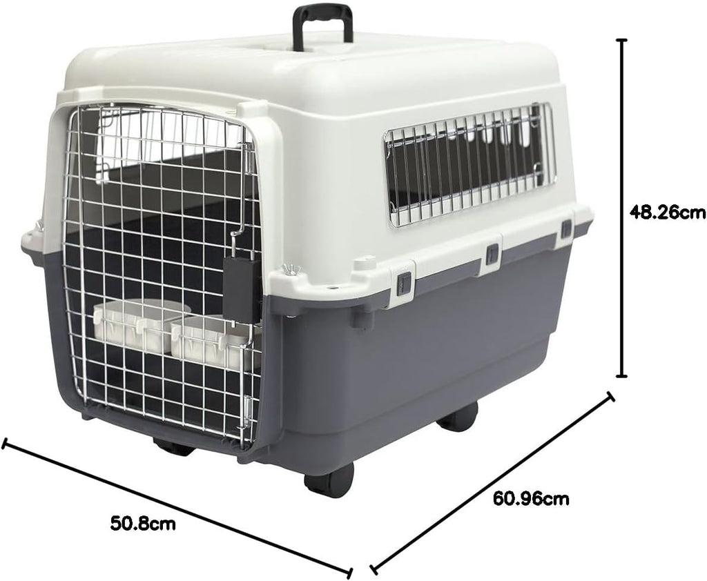 Designs Plastic Kennels Rolling Plastic Airline Approved Wire Door Travel Dog Crate, XXX-Large, Gray