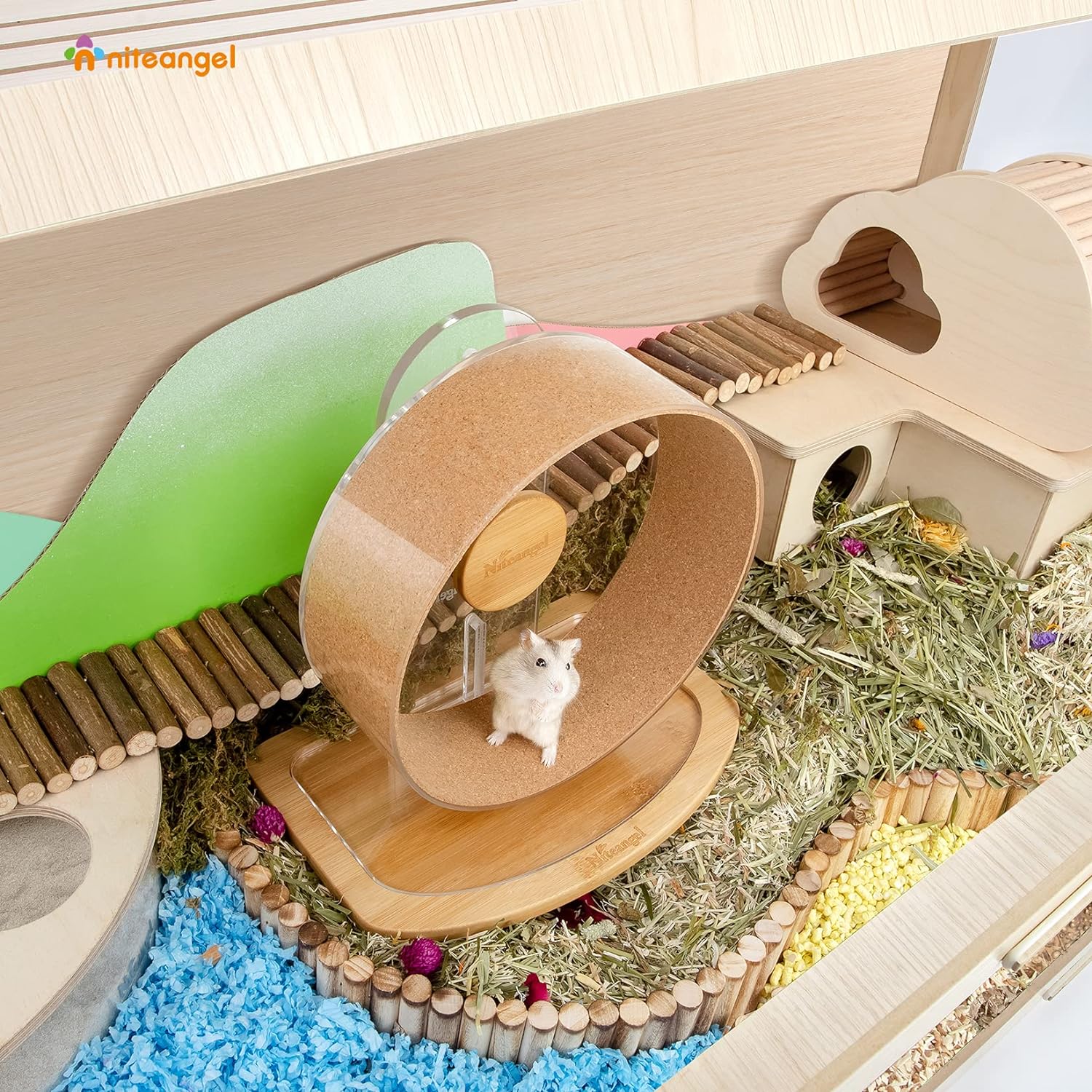 Hamster Cage W/Oblique Opening Cage Door - MDF Aspen Small Animal Cage for Syrian Hamsters Degus or Other Similar-Sized Pets (Medium - 40.7 x 22.7 x 22.9 inches, Burlywood)