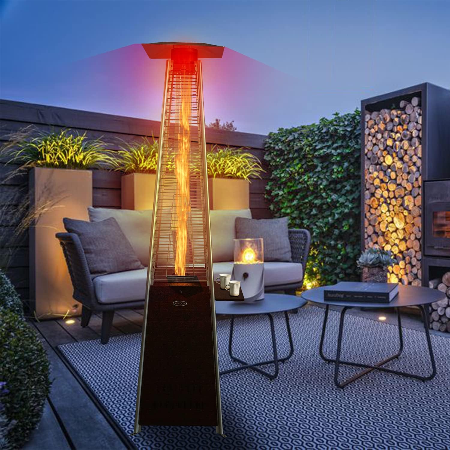 Pyramid Patio Propane Heater，48,000 BTU Outdor Patio Flame Heater， With Wheels,Waterproof Cover Quartz Glass Tube Propane Heater for Patio, Party, Backyard, Garden, Decoration(Bronze)