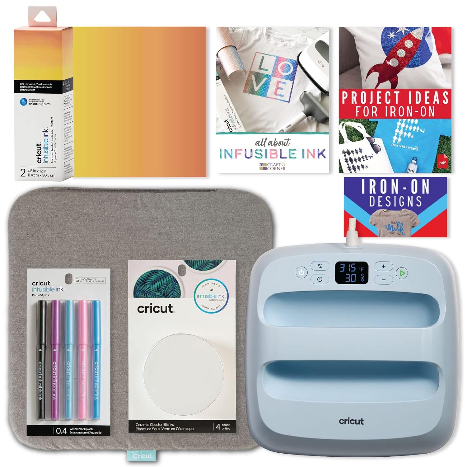 9x9 with Infusible Ink Sheets & Pens, Coasters and 20x16 Heat Mat Bundle - Beginner DIY Project Kit for Home Decor Projects and Custom Apparel, Iron Pressing