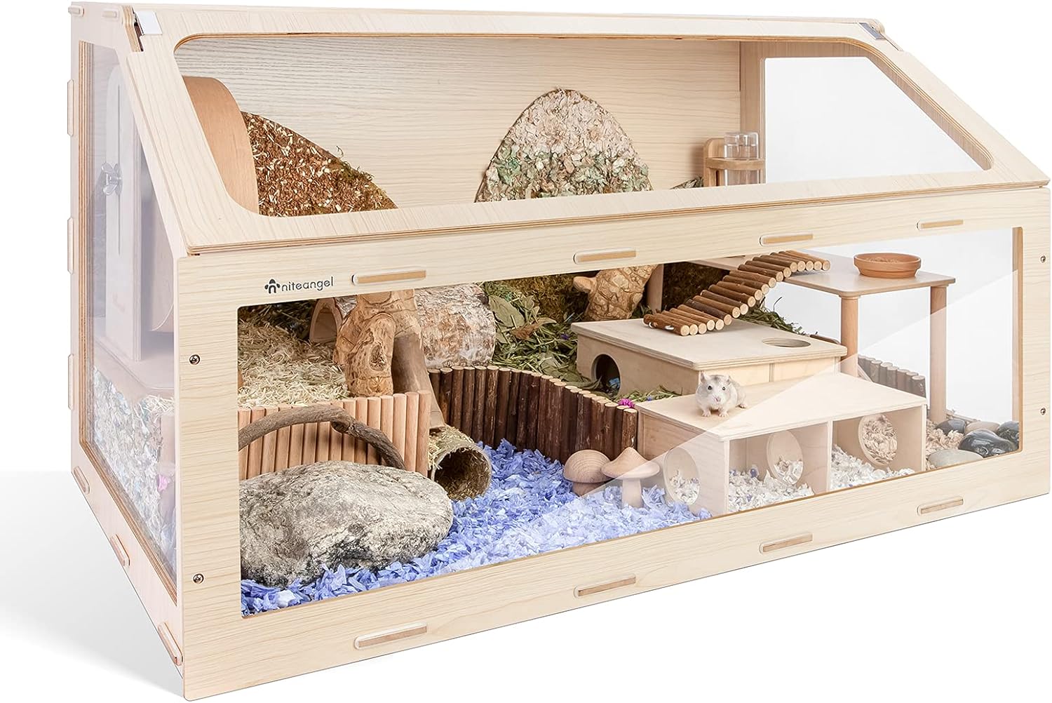 Hamster Cage W/Oblique Opening Cage Door - MDF Aspen Small Animal Cage for Syrian Hamsters Degus or Other Similar-Sized Pets (Medium - 40.7 x 22.7 x 22.9 inches, Burlywood)