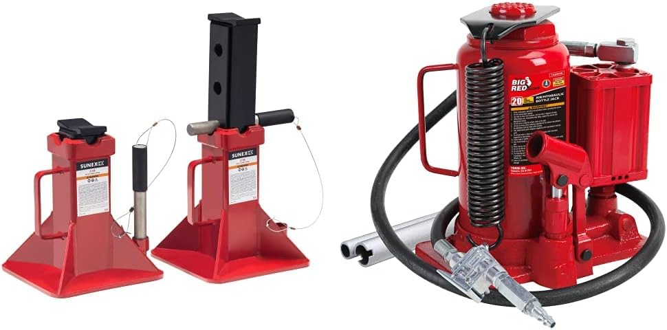 10-Ton Medium Height Pin Type Jack Stands, Pair, Red