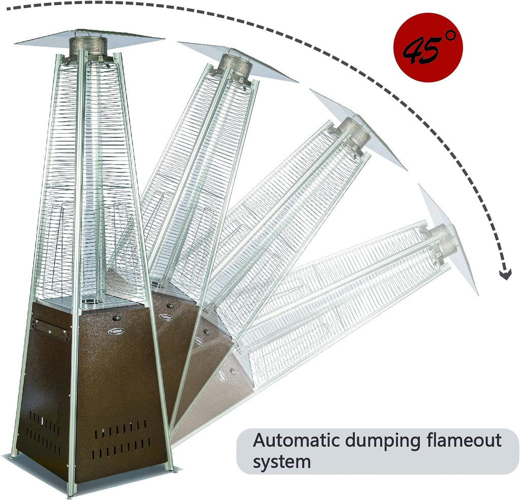 Pyramid Patio Propane Heater，48,000 BTU Outdor Patio Flame Heater， With Wheels,Waterproof Cover Quartz Glass Tube Propane Heater for Patio, Party, Backyard, Garden, Decoration(Bronze)