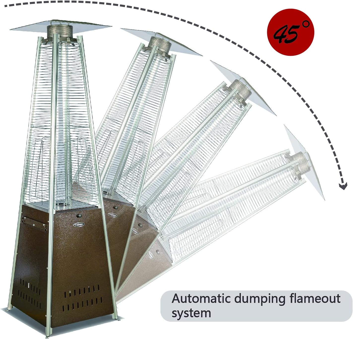 Pyramid Patio Propane Heater，48,000 BTU Outdor Patio Flame Heater， With Wheels,Waterproof Cover Quartz Glass Tube Propane Heater for Patio, Party, Backyard, Garden, Decoration(Bronze)