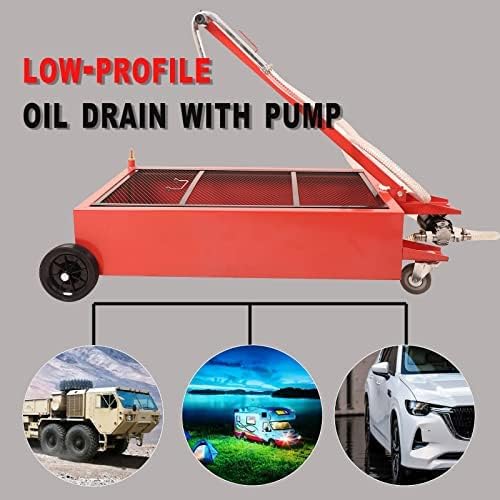 20 Gallon Low Profile Roll Around Oil Drain Pan with 110V Electric Pump 8 Feet Hose for Trucks Cars SUVS Red