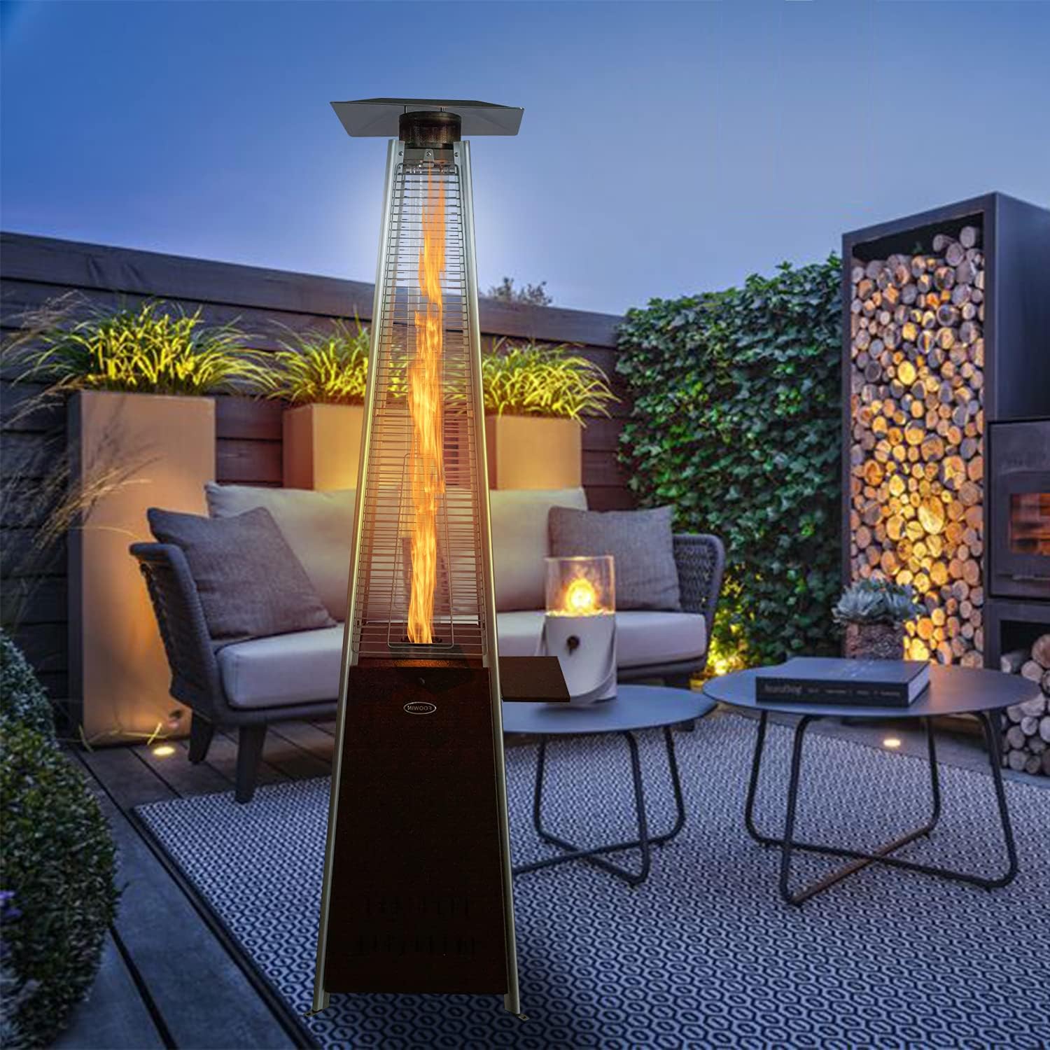 Pyramid Patio Propane Heater，48,000 BTU Outdor Patio Flame Heater， With Wheels,Waterproof Cover Quartz Glass Tube Propane Heater for Patio, Party, Backyard, Garden, Decoration(Bronze)