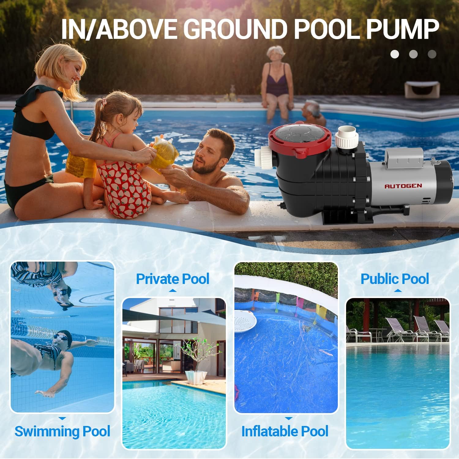 1.5 HP Pool Pump, 7500 GPH Swimming Pool Pump, 115V/230V Dual Voltage Pool Pump,1100 W Above Ground Pool Pump with Strainer Basket and Drain Plug