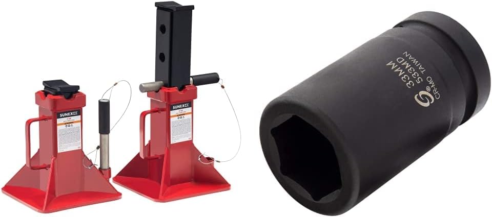 10-Ton Medium Height Pin Type Jack Stands, Pair, Red