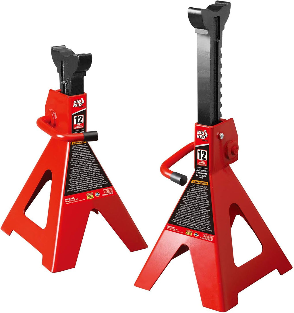 10-Ton Medium Height Pin Type Jack Stands, Pair, Red