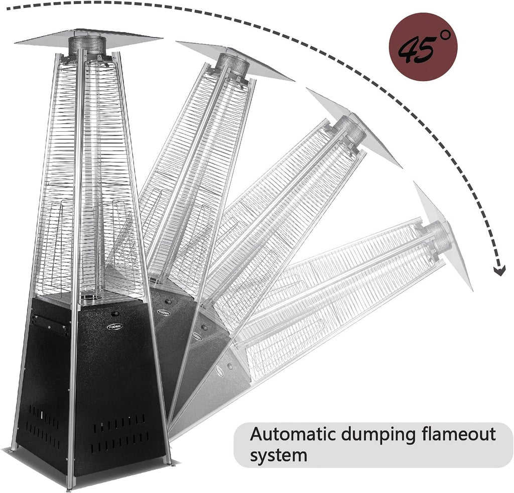 Pyramid Patio Propane Heater，48,000 BTU Outdor Patio Flame Heater， With Wheels,Waterproof Cover Quartz Glass Tube Propane Heater for Patio, Party, Backyard, Garden, Decoration(Bronze)