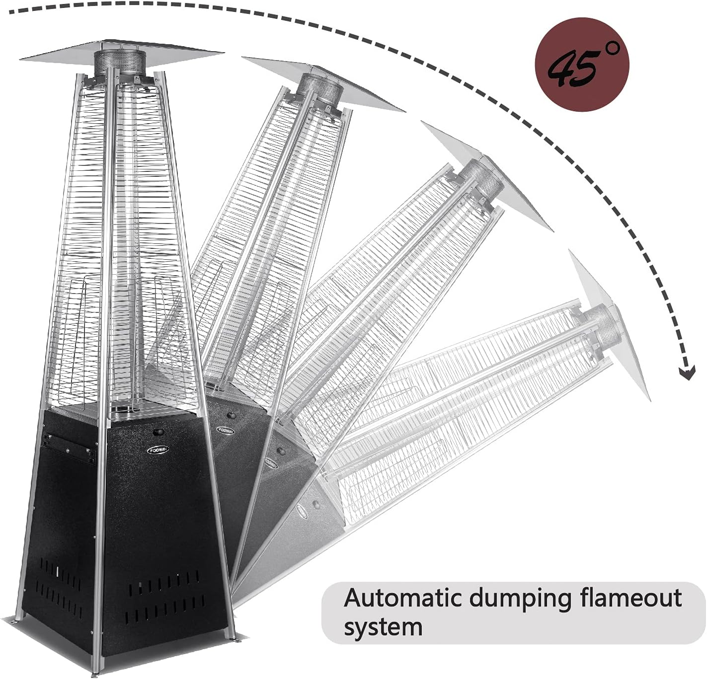 Pyramid Patio Propane Heater，48,000 BTU Outdor Patio Flame Heater， With Wheels,Waterproof Cover Quartz Glass Tube Propane Heater for Patio, Party, Backyard, Garden, Decoration(Bronze)