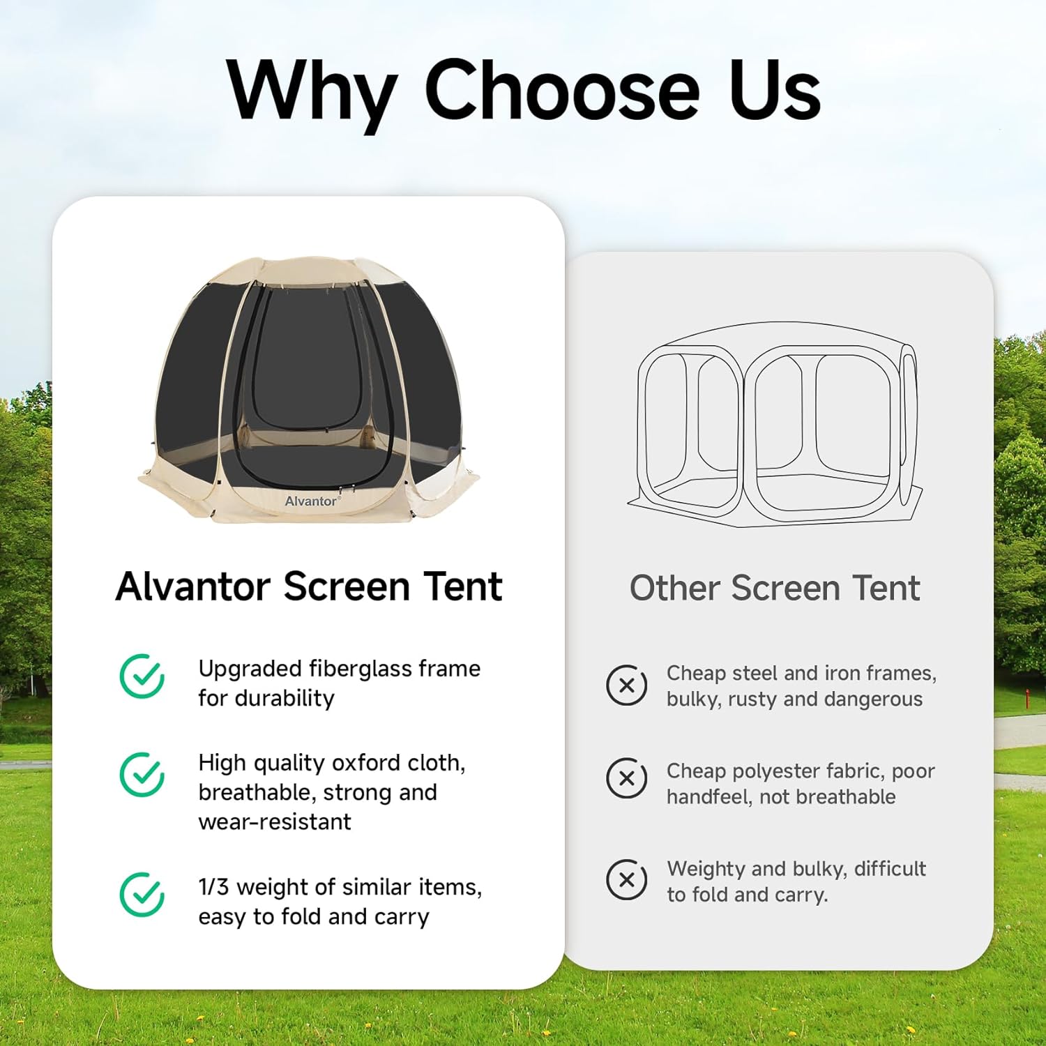 Screen House Room Camping Tent Outdoor Canopy Pop Up Sun Shade Shelter 8 Mesh Walls Not Waterproof Beige 12'x12' Patent Pending