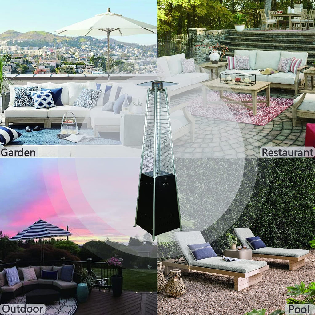 Pyramid Patio Propane Heater，48,000 BTU Outdor Patio Flame Heater， With Wheels,Waterproof Cover Quartz Glass Tube Propane Heater for Patio, Party, Backyard, Garden, Decoration(Bronze)