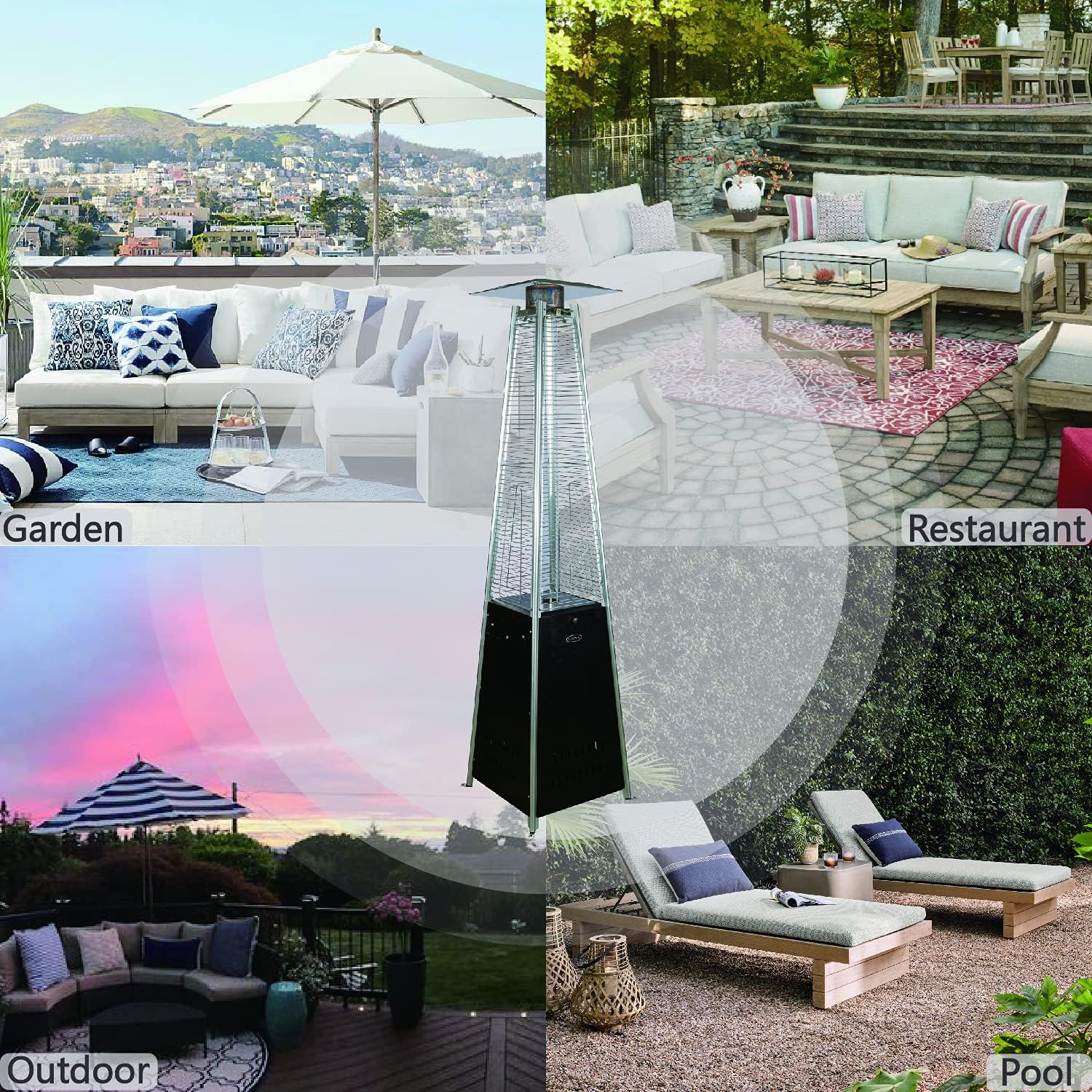Pyramid Patio Propane Heater，48,000 BTU Outdor Patio Flame Heater， With Wheels,Waterproof Cover Quartz Glass Tube Propane Heater for Patio, Party, Backyard, Garden, Decoration(Bronze)