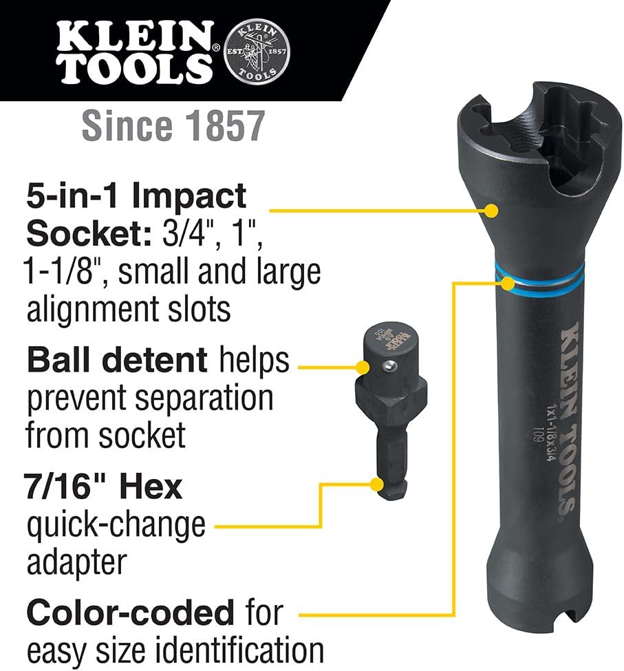 Single-Ended Impact Socket, Made in USA, Three Square Socket Sizes: 3/4-, 1-, and 1-1/8-Inch