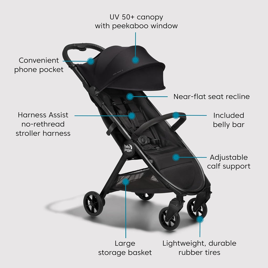 City Tour 2 Ultra-Compact Travel Stroller, Jet, Lightweight, Foldable, Ideal for Traveling