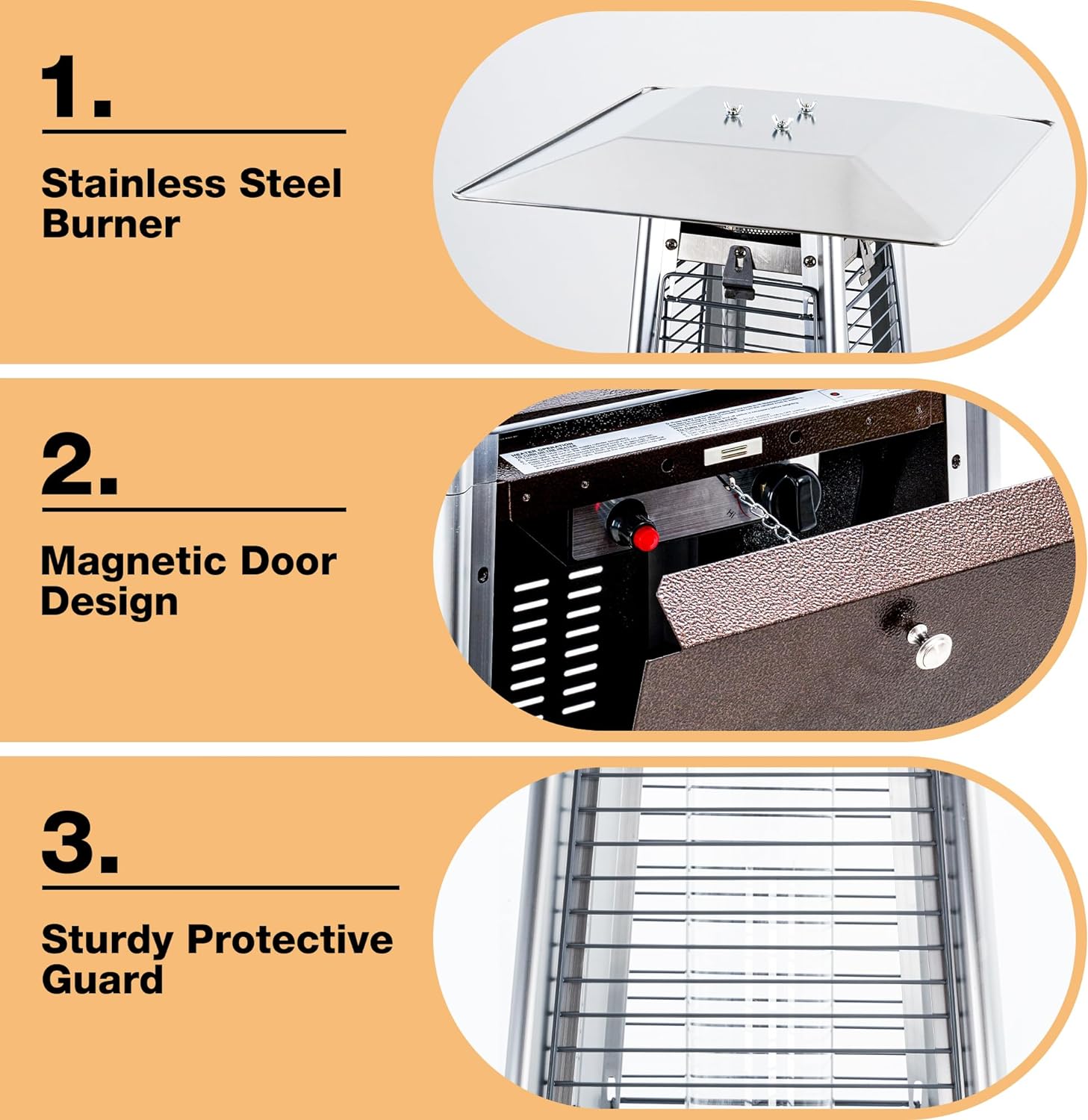 Pyramid Patio Propane Heater，48,000 BTU Outdor Patio Flame Heater， With Wheels,Waterproof Cover Quartz Glass Tube Propane Heater for Patio, Party, Backyard, Garden, Decoration(Bronze)