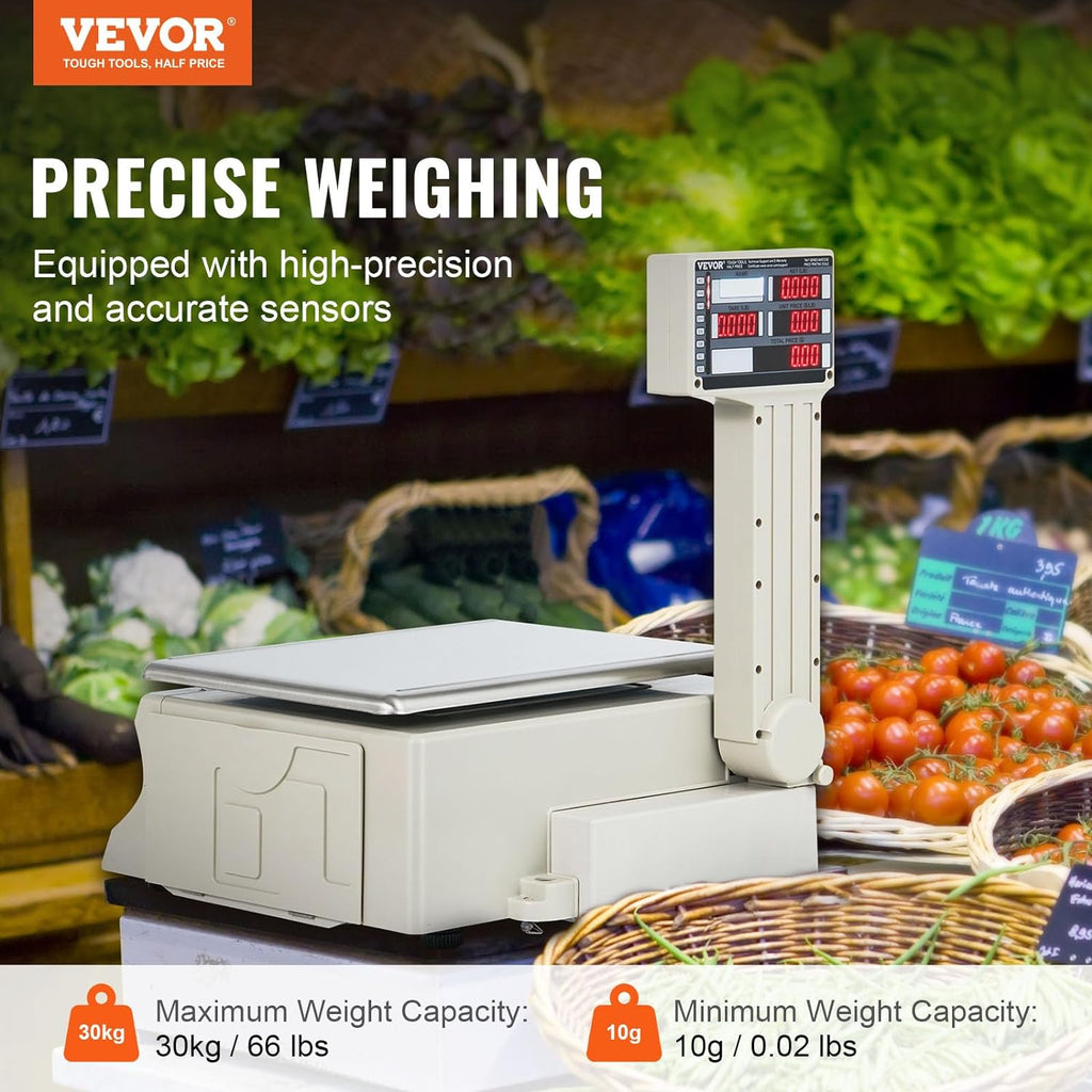 Electronic Price Computing Scale, 66 LB Digital Deli Weight Scales, LED Digital Commercial Food Fruit Meat Produce Counting Weight, for Retail Outlet Store, Kitchen, Restaurant Market, Farmer