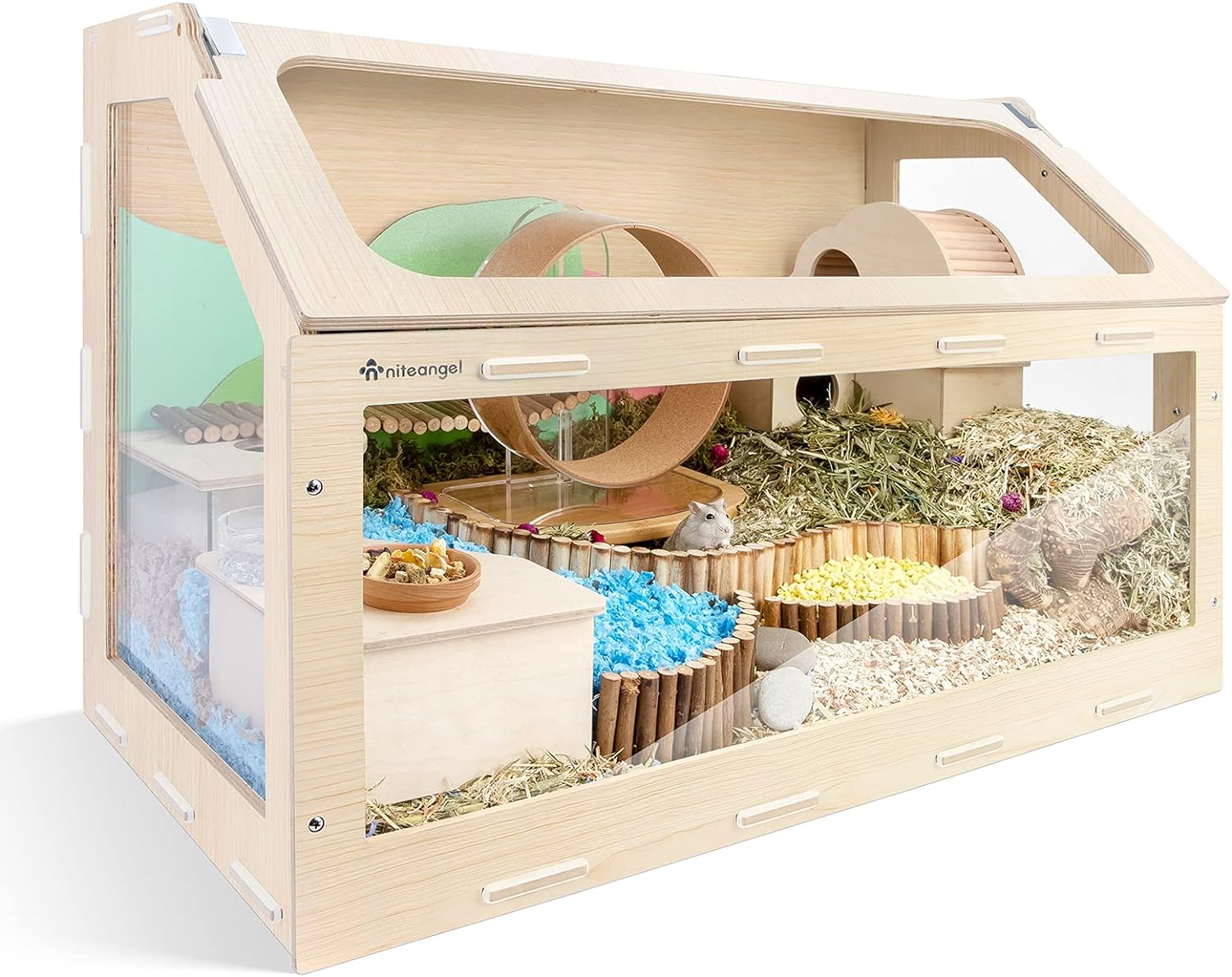 Hamster Cage W/Oblique Opening Cage Door - MDF Aspen Small Animal Cage for Syrian Hamsters Degus or Other Similar-Sized Pets (Medium - 40.7 x 22.7 x 22.9 inches, Burlywood)